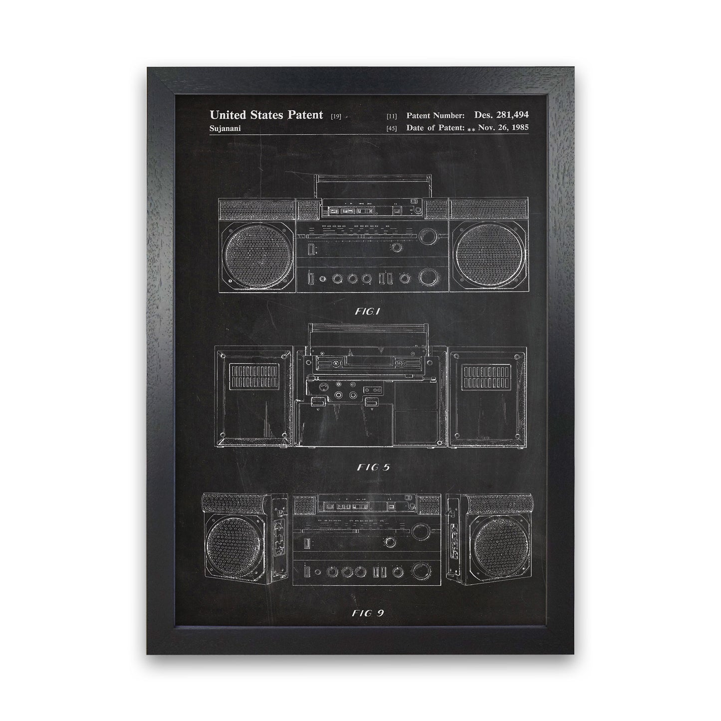 Boombox Patent Art Print by Jason Stanley Black Grain