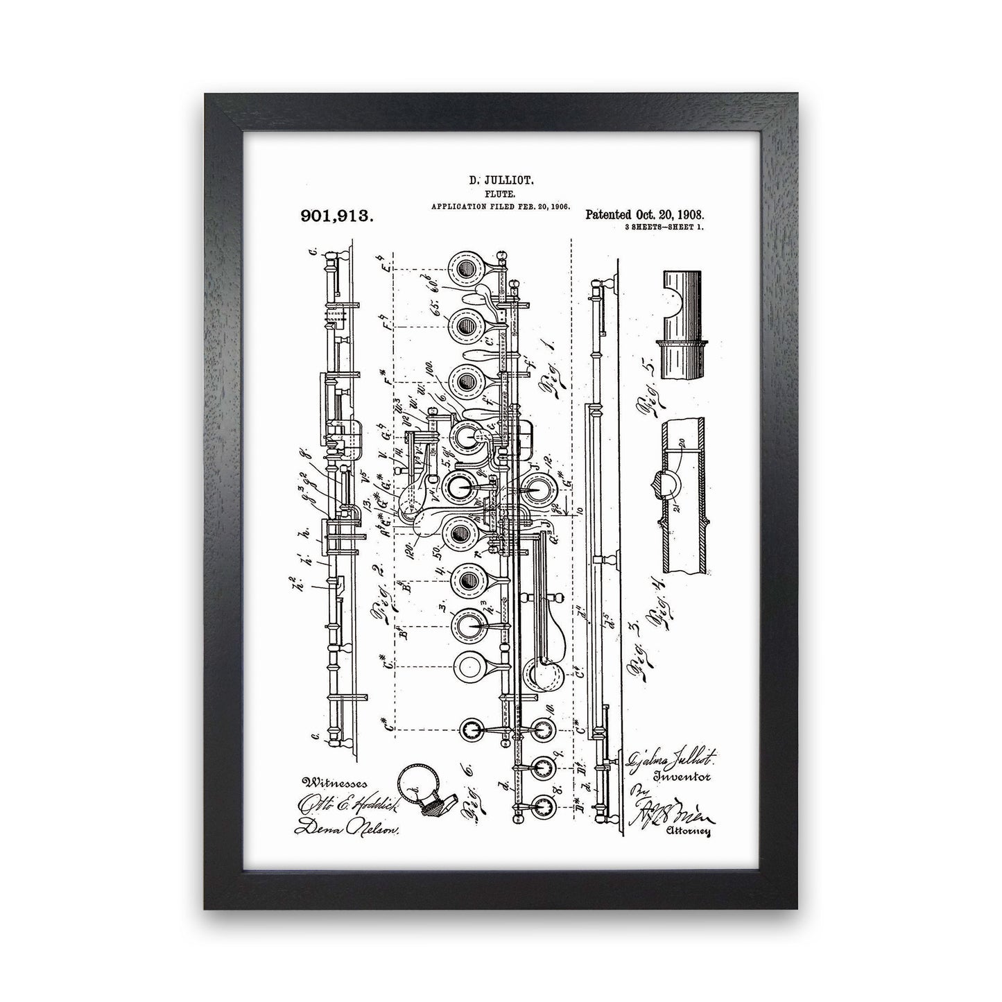 Flute Patent Art Print by Jason Stanley Black Grain