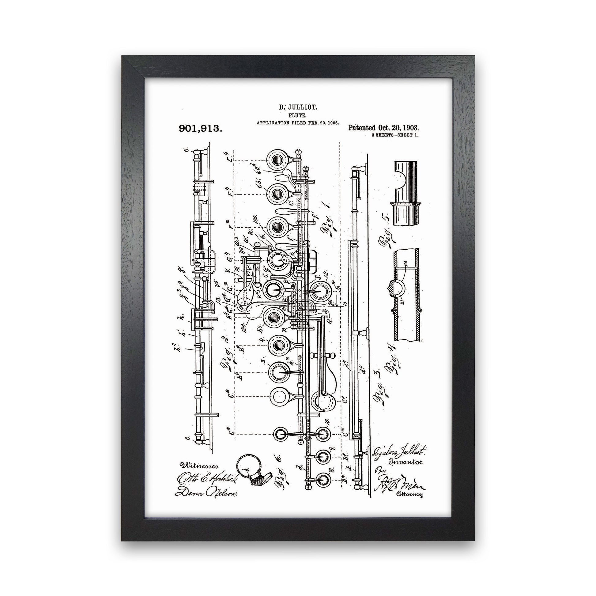 Flute Patent Art Print by Jason Stanley Black Grain