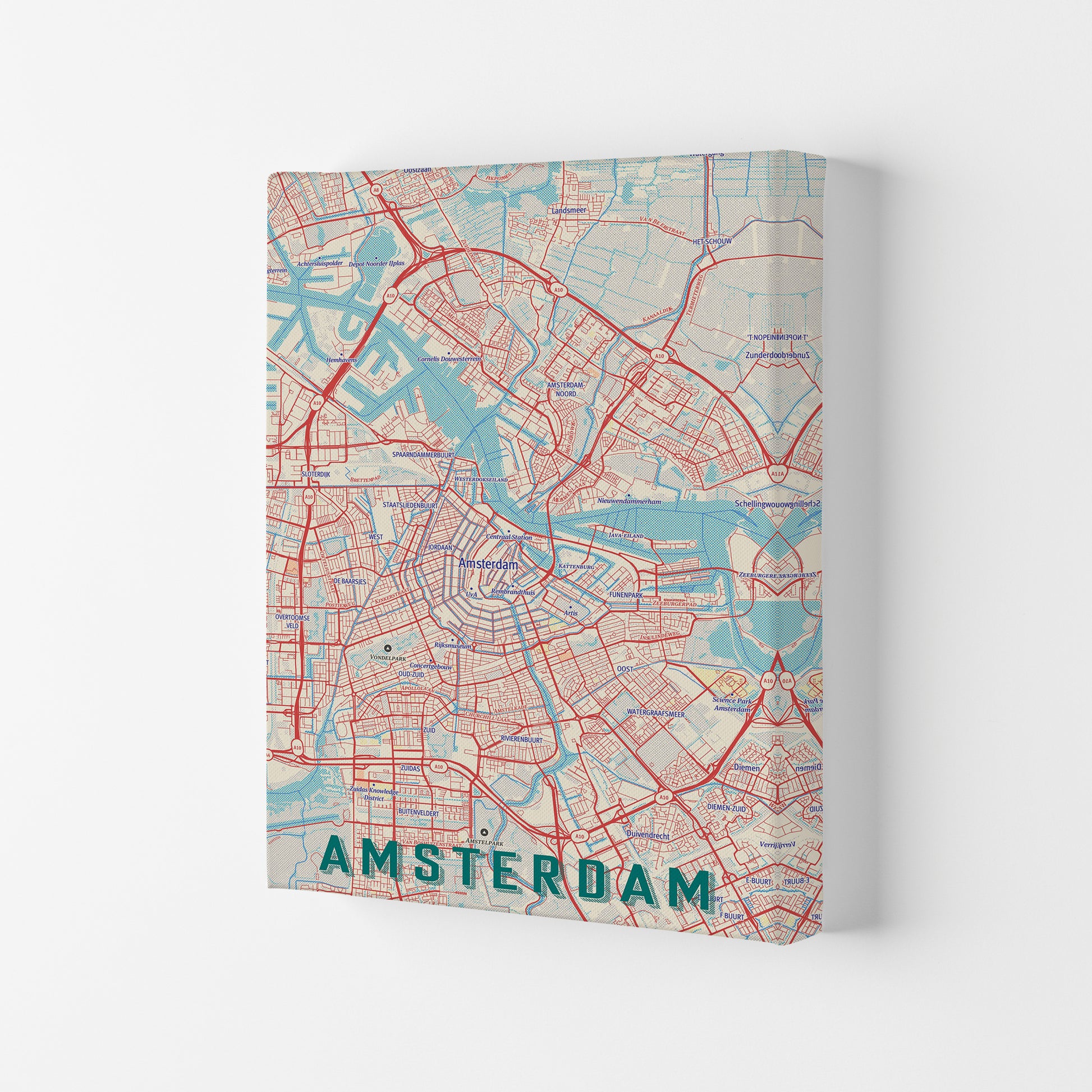 Retro Map - Amsterdam Art Print by Jason Stanley Canvas
