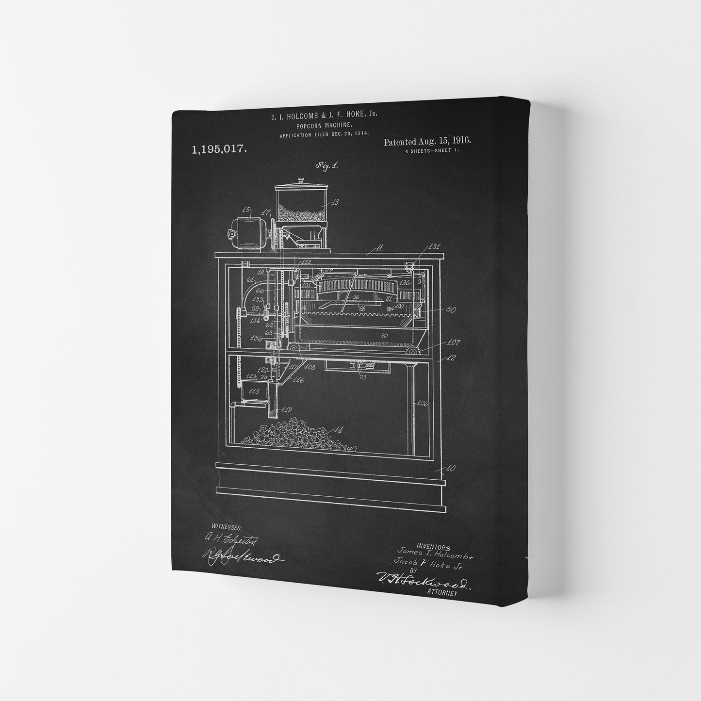 Popcorn Machine Patent- Chalkboard Art Print by Jason Stanley Canvas