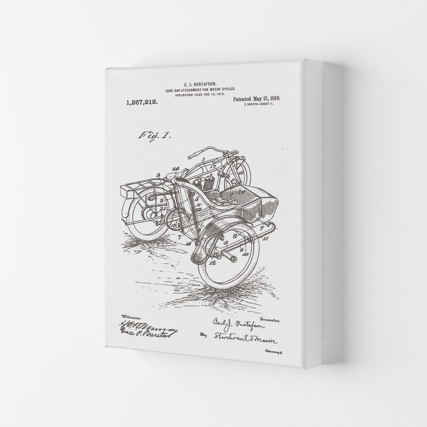 Motorcycle With Side Car Patent Art Print by Jason Stanley Canvas
