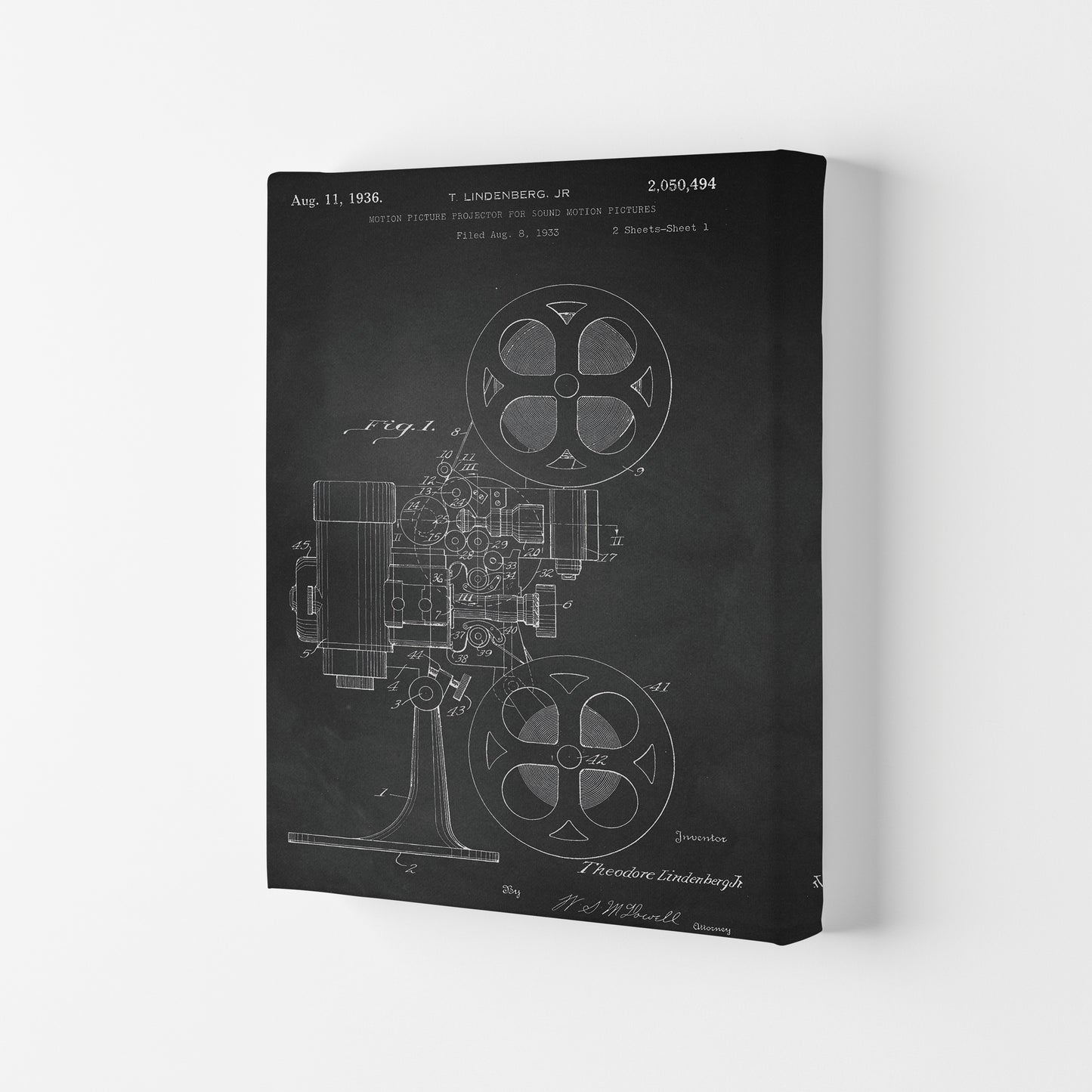 Motion Picture Projector Patent-Chalkboard Art Print by Jason Stanley Canvas