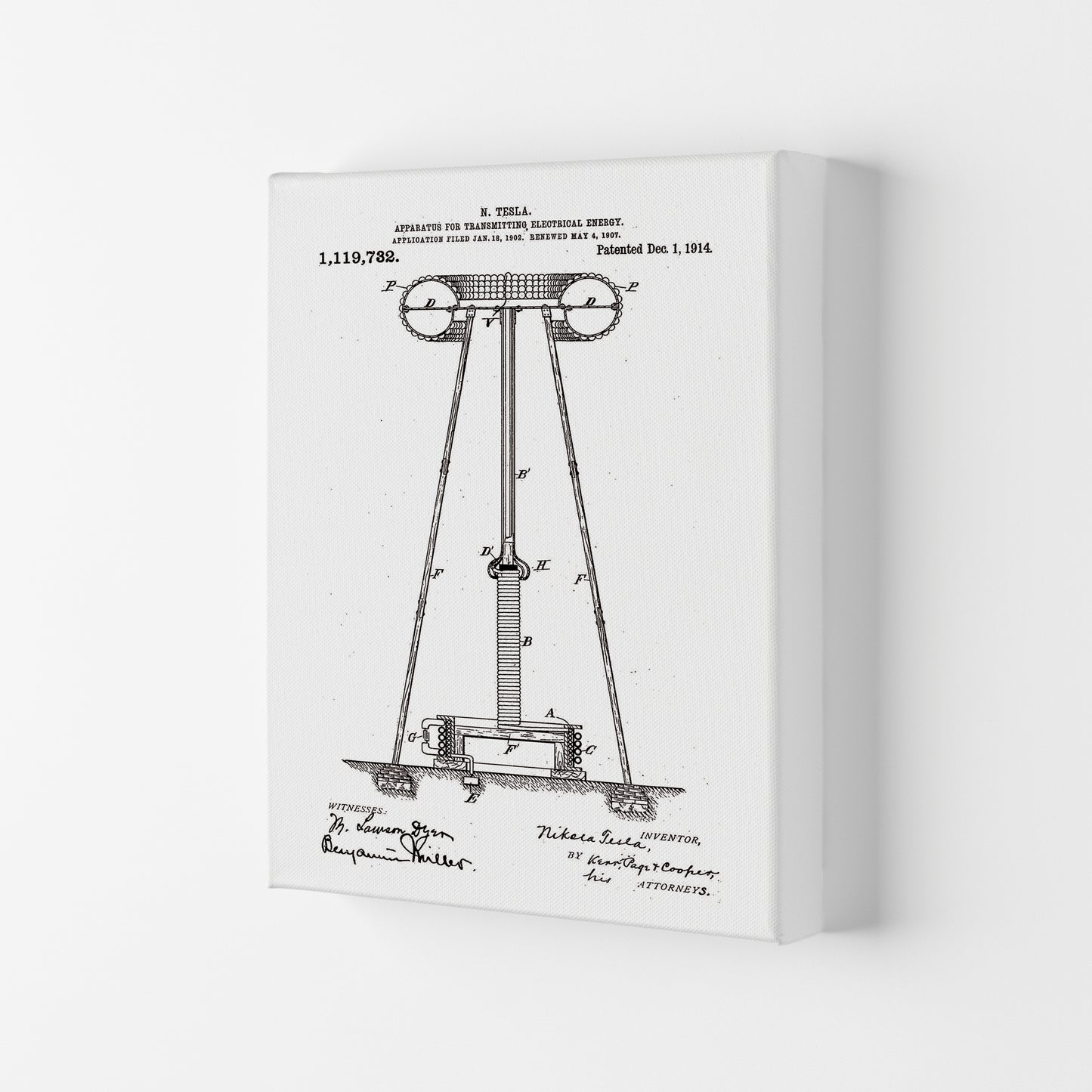 Tesla Electrical Energy Patent Art Print by Jason Stanley Canvas