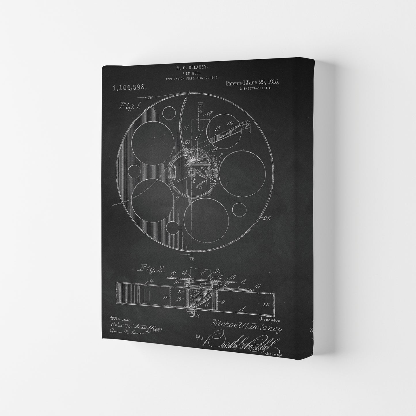 Film Reel Patent-Chalkboard Art Print by Jason Stanley Canvas