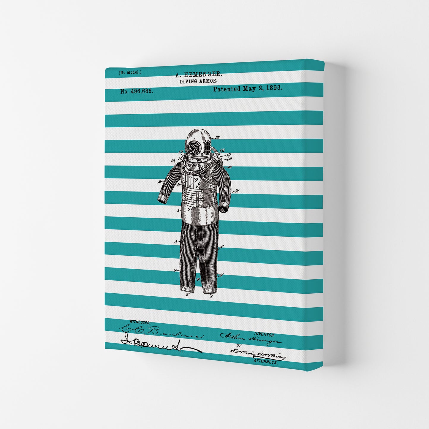 Diving Armor Patent Stripe Art Print by Jason Stanley Canvas