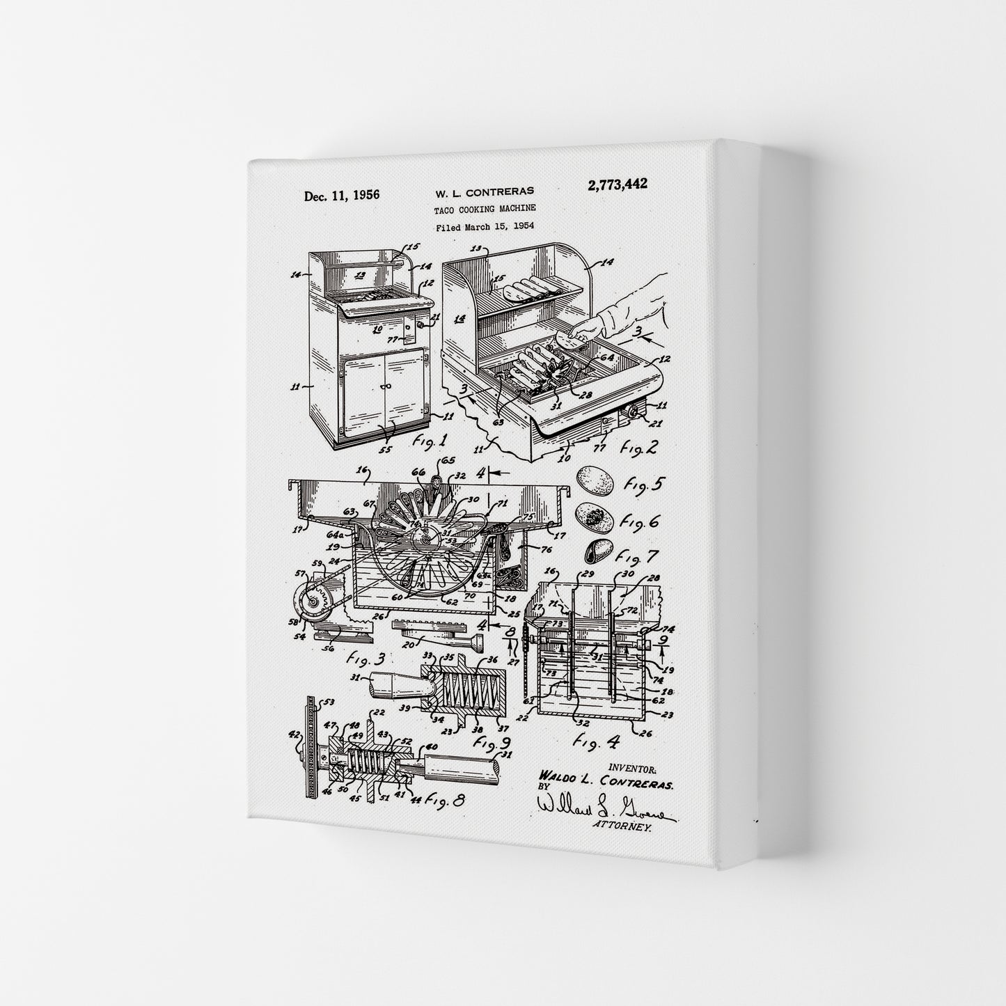 Taco Cooking Machine Patent Art Print by Jason Stanley Canvas