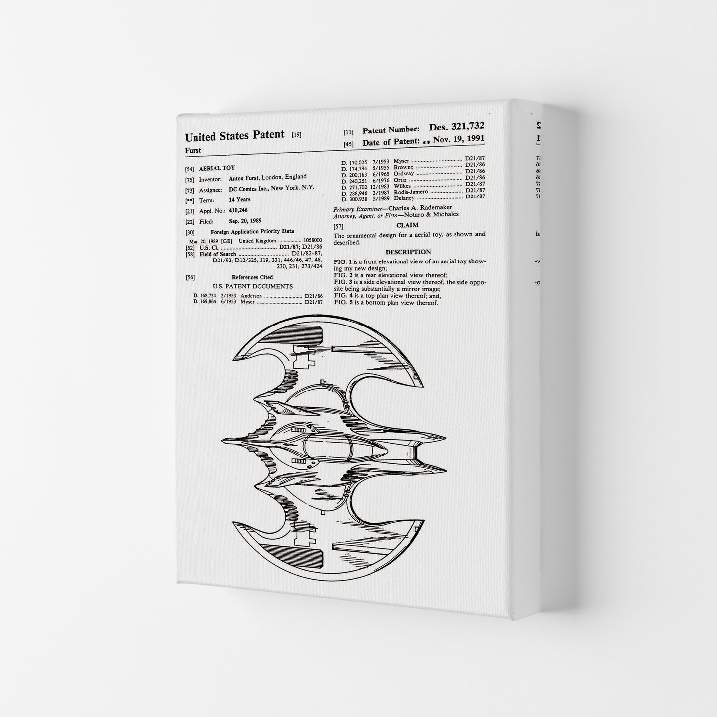 Batwing Patent Side View Art Print by Jason Stanley Canvas