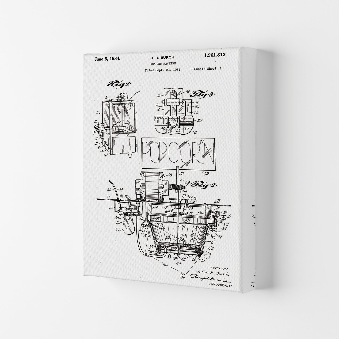 Popcorn Machine Patent 2 Art Print by Jason Stanley Canvas