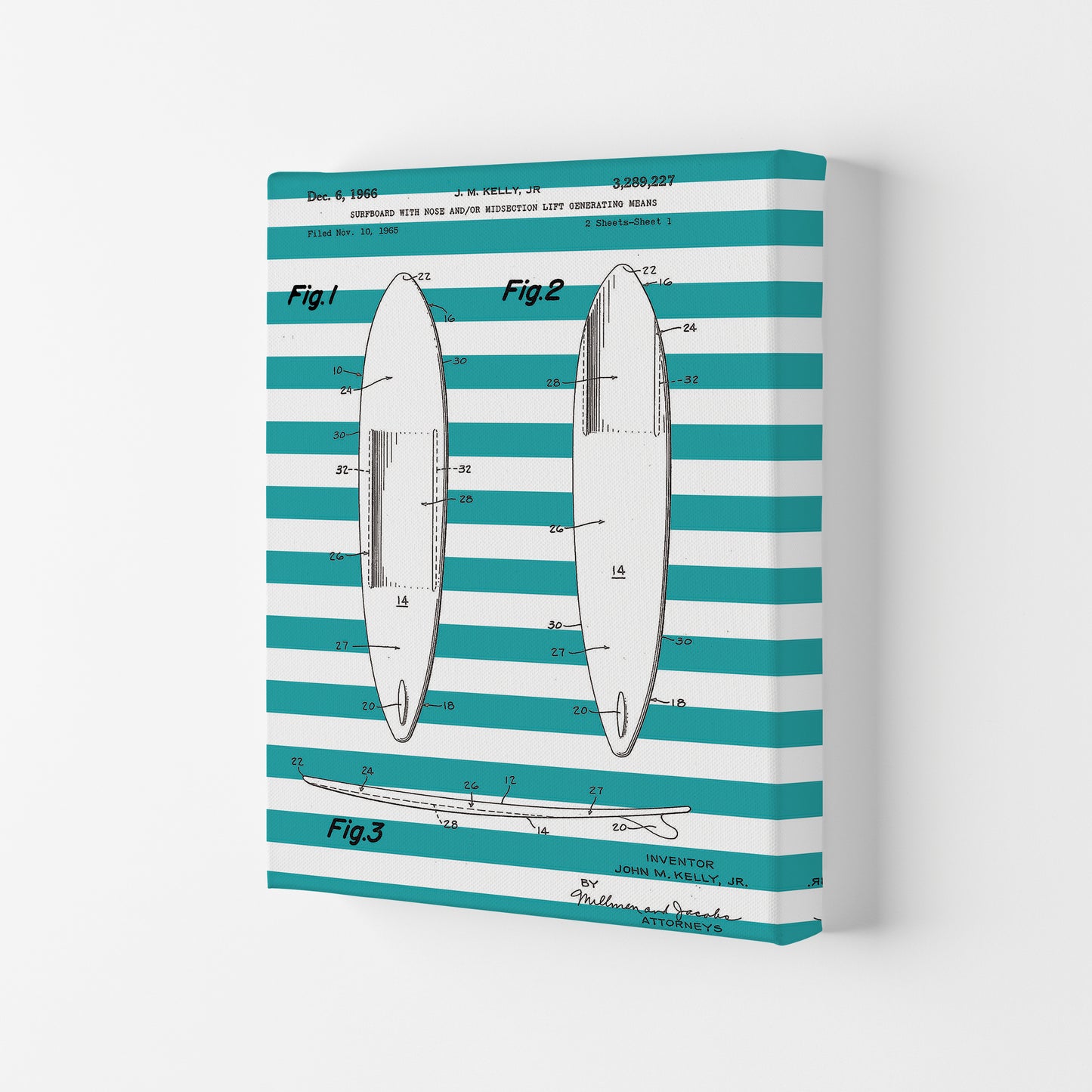 Surfboard Patent Stripe Art Print by Jason Stanley Canvas