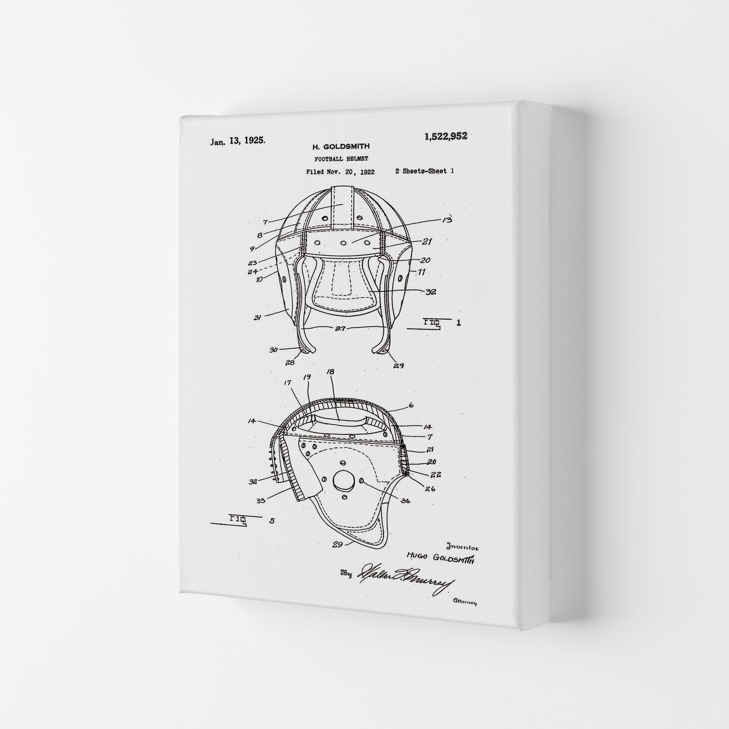 Football Helmet Patent Art Print by Jason Stanley Canvas
