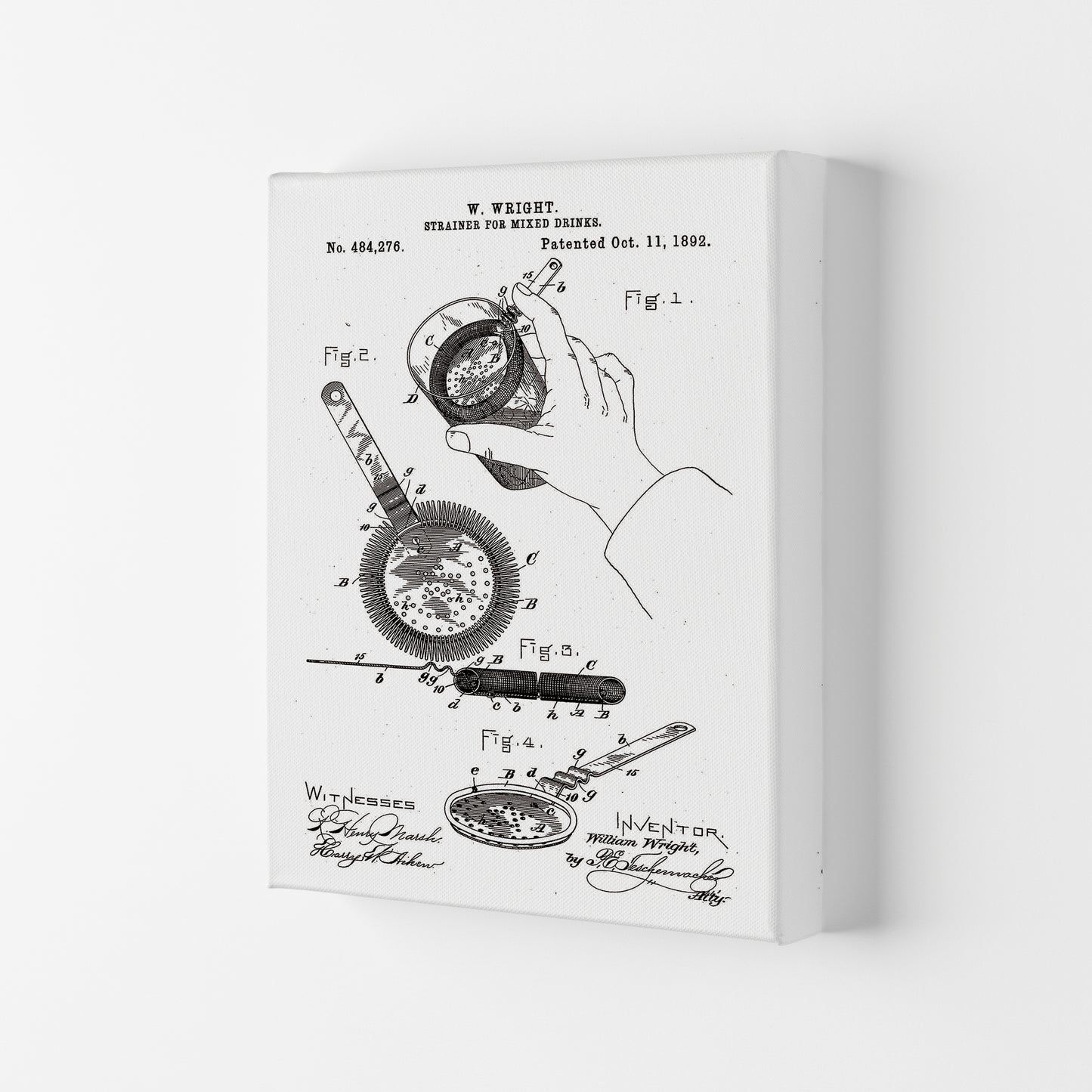 Drink Strainer Patent Art Print by Jason Stanley Canvas