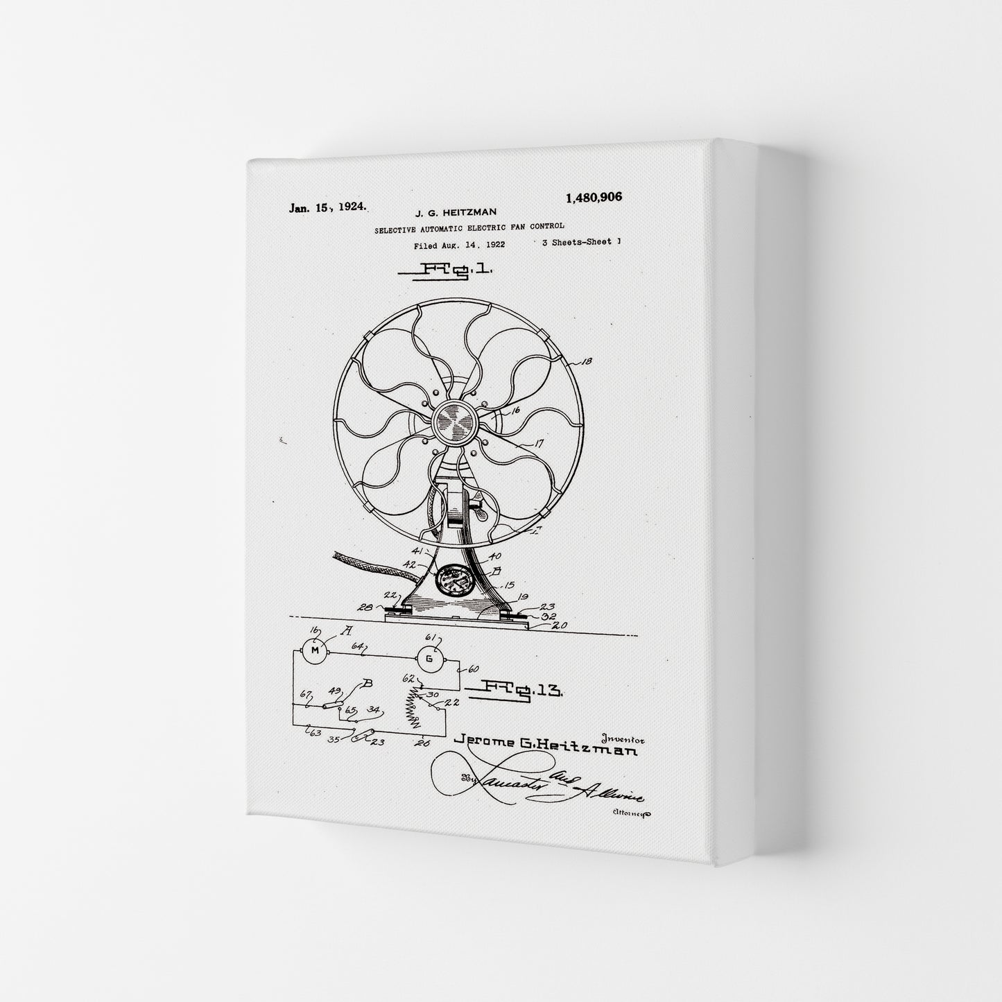 Electric Fan Patent Art Print by Jason Stanley Canvas