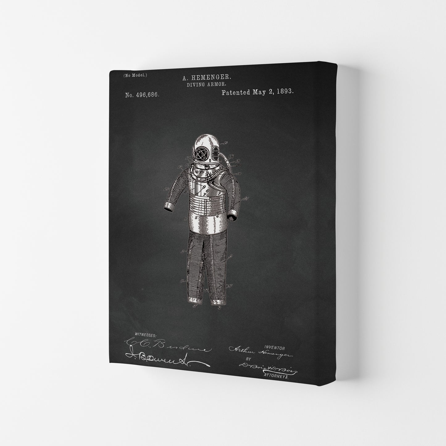 Diving Armor Patent Art Print by Jason Stanley Canvas