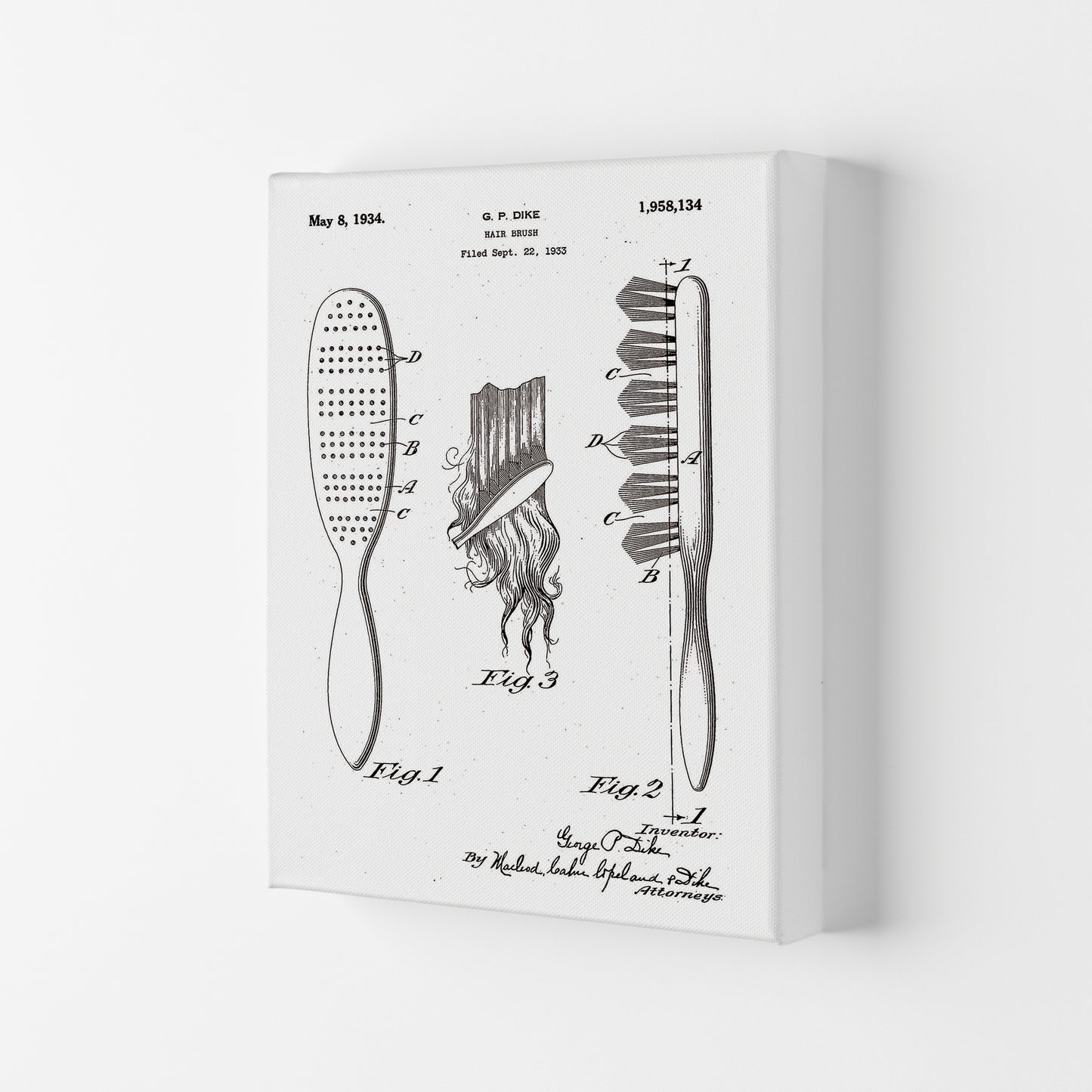 Hair Brush Patent Art Print by Jason Stanley Canvas