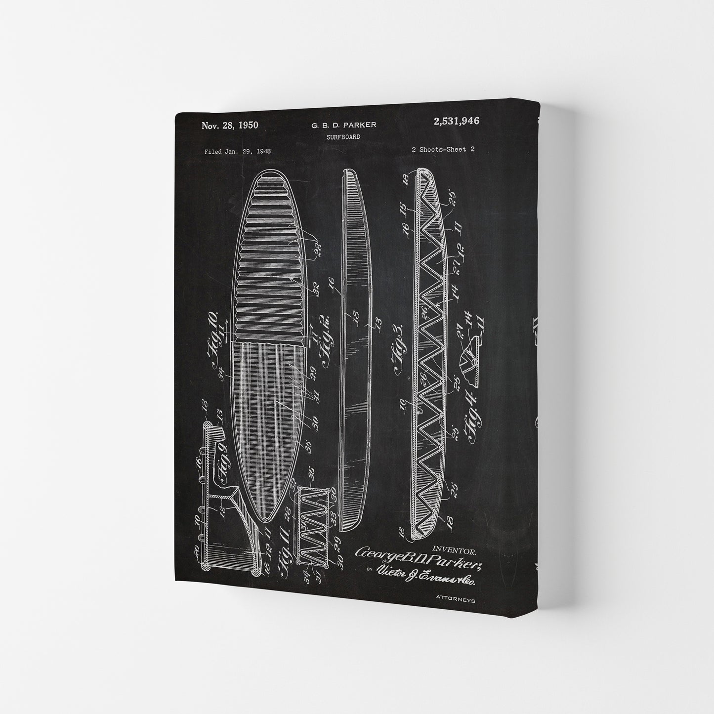 Surfboard Patent Art Print by Jason Stanley Canvas