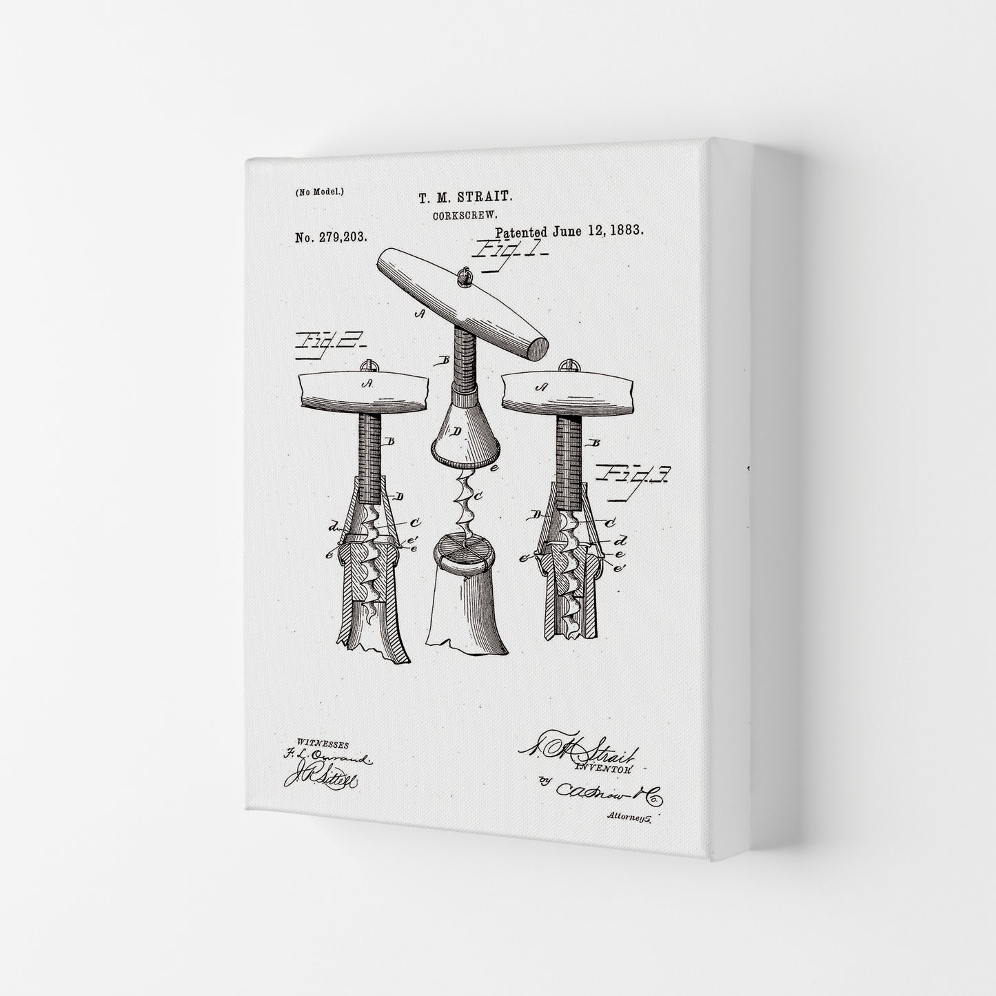 Corkscrew Patent Art Print by Jason Stanley Canvas