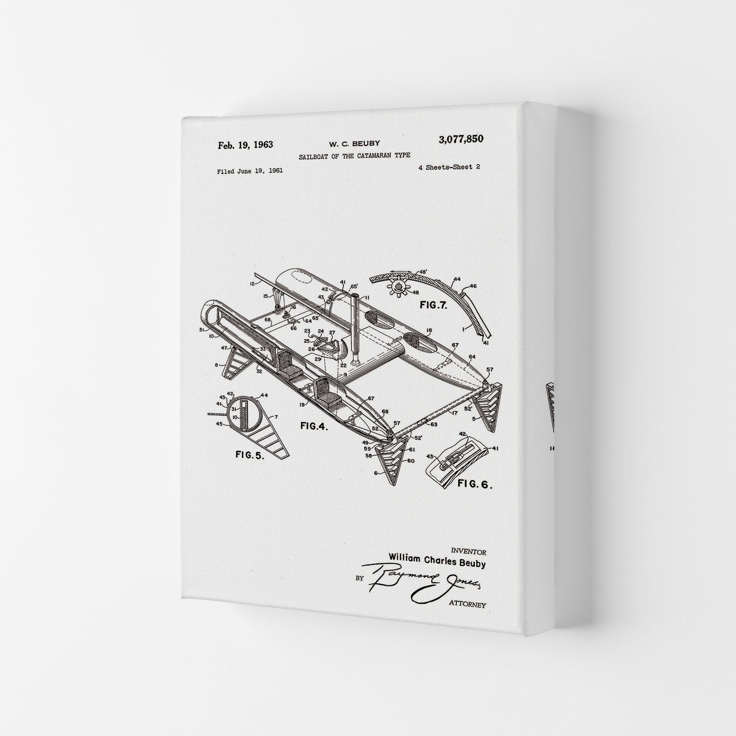 Catamaran Patent Art Print by Jason Stanley Canvas