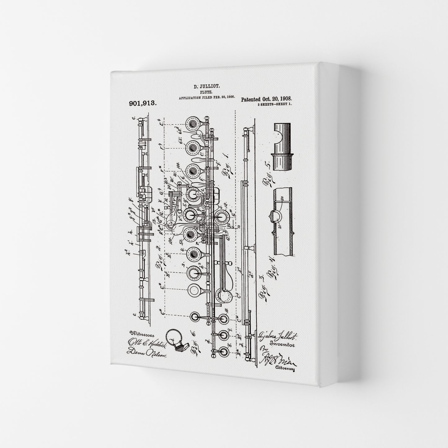 Flute Patent Art Print by Jason Stanley Canvas
