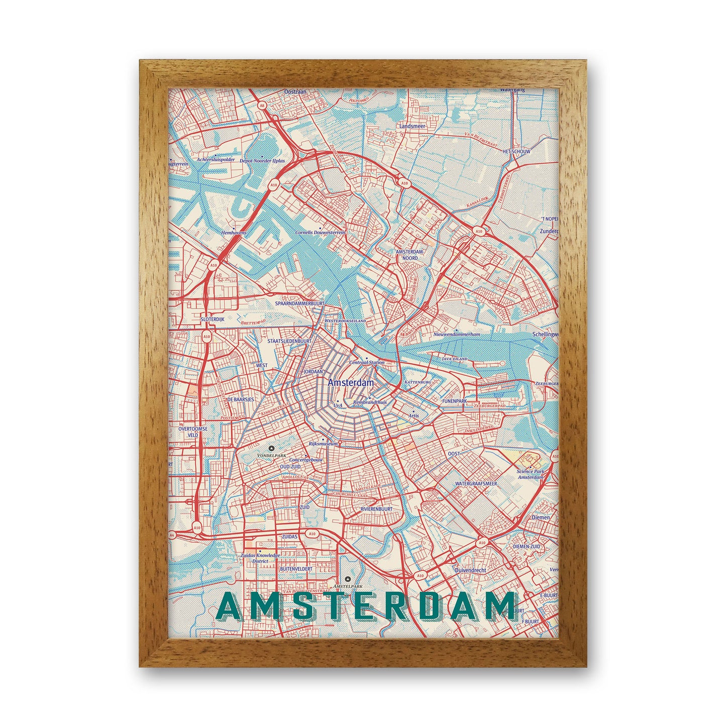 Retro Map - Amsterdam Art Print by Jason Stanley Oak Grain
