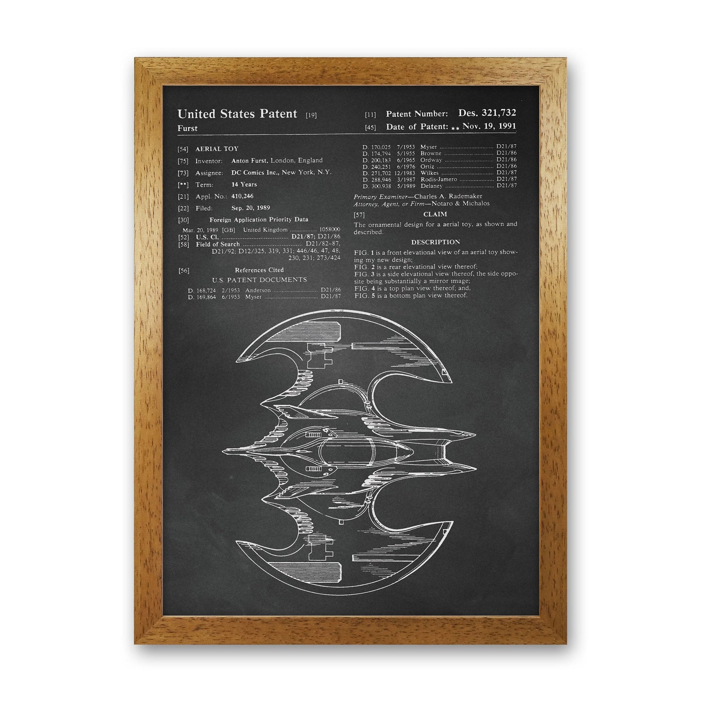 Batwing Patent Side View- Chalkboard Art Print by Jason Stanley Oak Grain