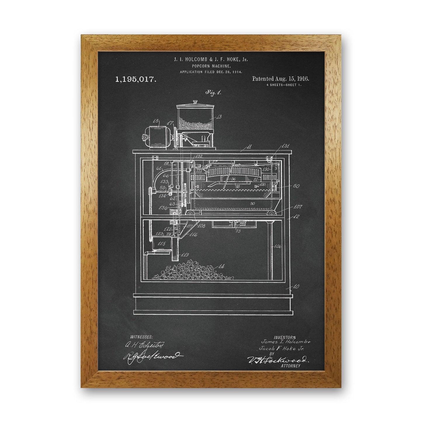 Popcorn Machine Patent- Chalkboard Art Print by Jason Stanley Oak Grain