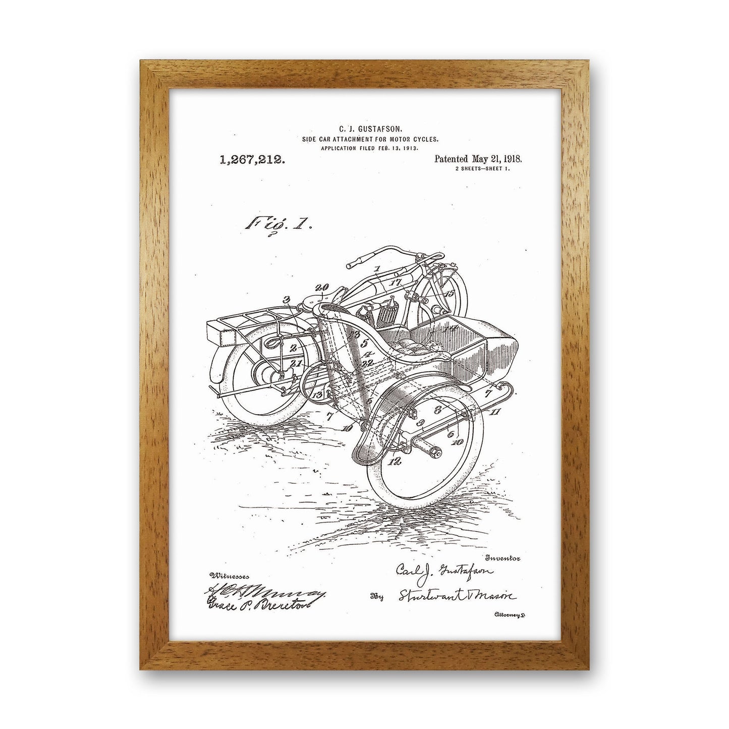 Motorcycle With Side Car Patent Art Print by Jason Stanley Oak Grain
