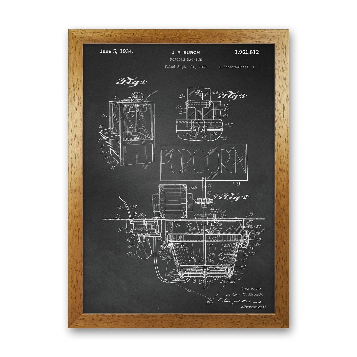 Popcorn Machine Patent 2-Chalkboard Art Print by Jason Stanley Oak Grain
