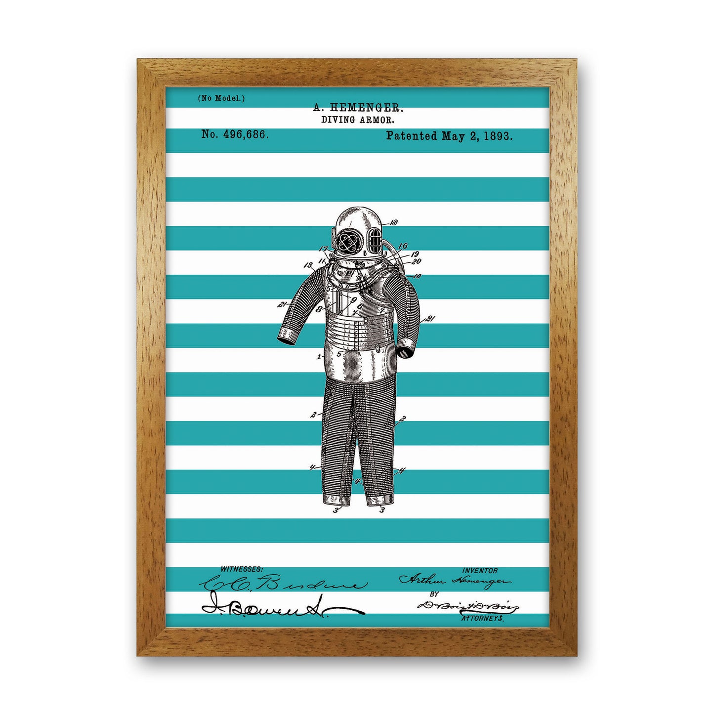 Diving Armor Patent Stripe Art Print by Jason Stanley Oak Grain