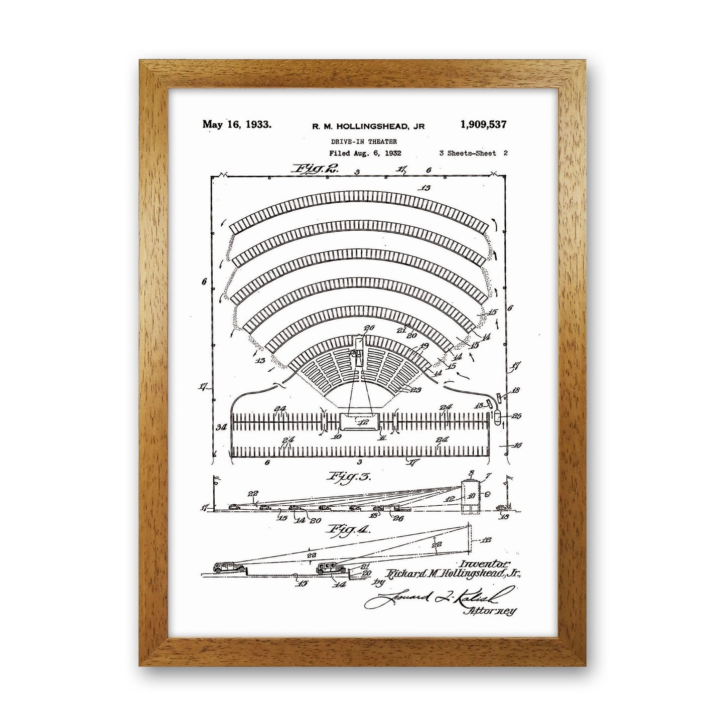 Drive In Theatre Patent Art Print by Jason Stanley Oak Grain