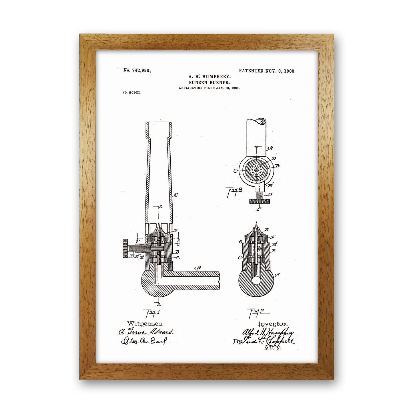Bunsen Burner Patent Art Print by Jason Stanley Oak Grain