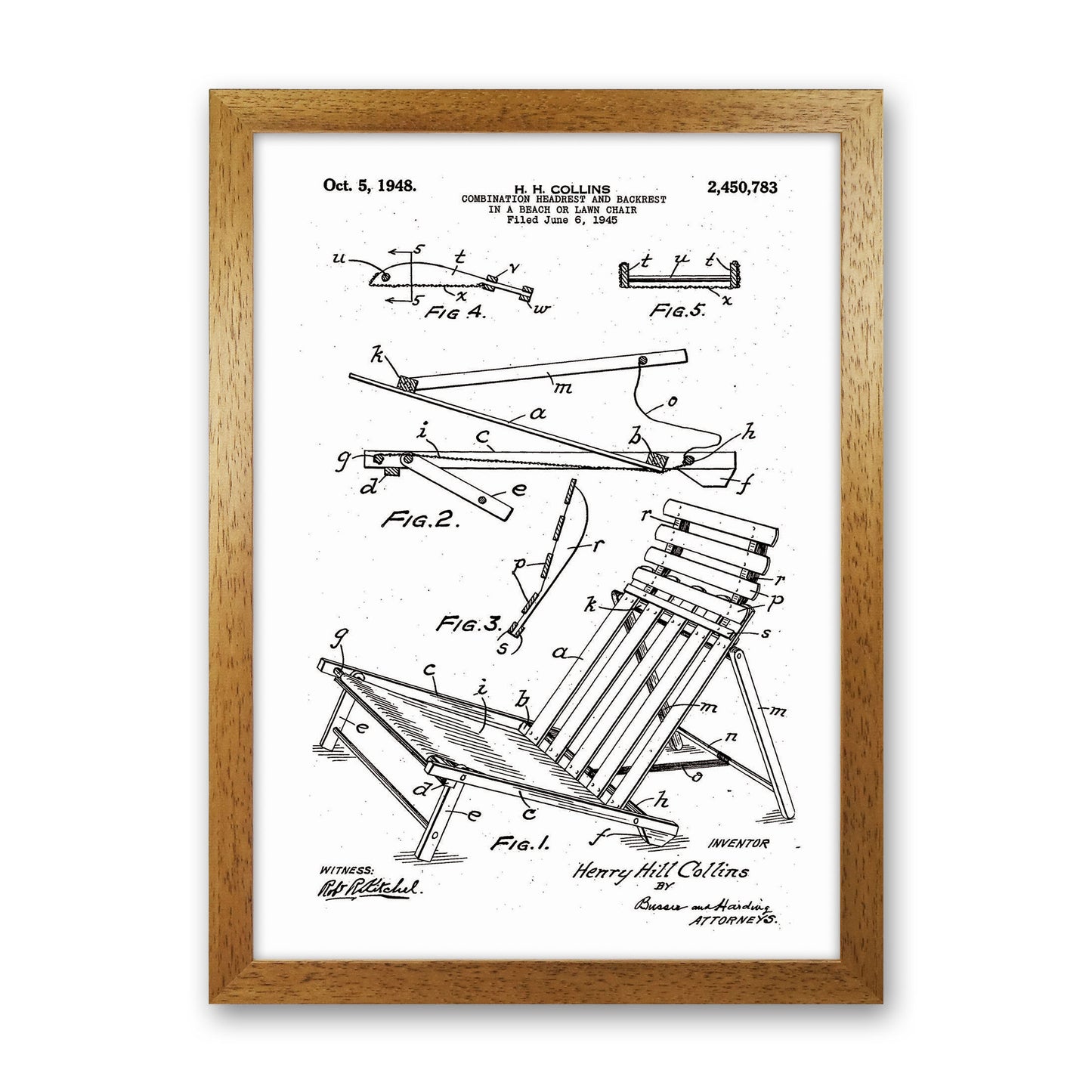 Beach Chair Patent Art Print by Jason Stanley Oak Grain