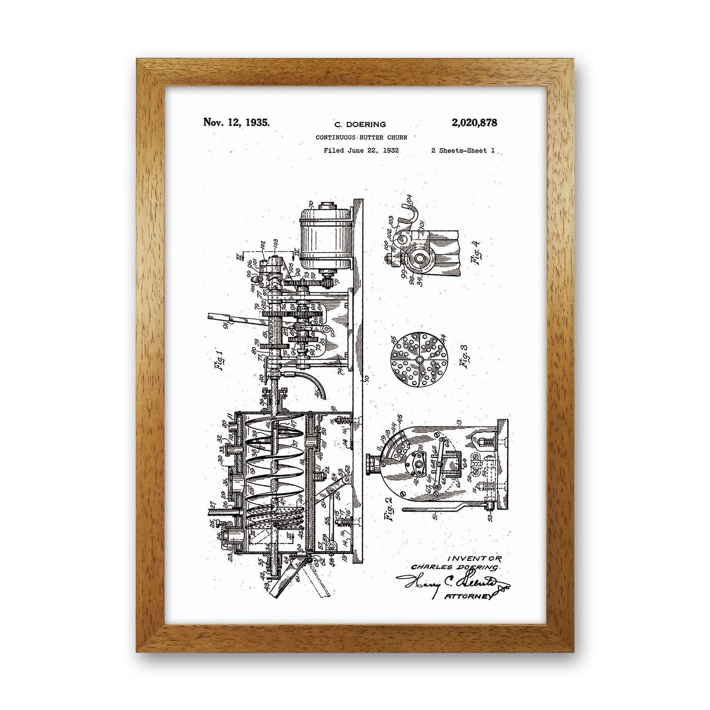 Butter Churn Patent Art Print by Jason Stanley Oak Grain