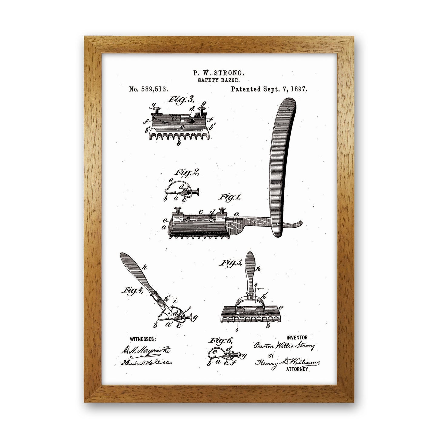 Safety Razor Patent Art Print by Jason Stanley Oak Grain