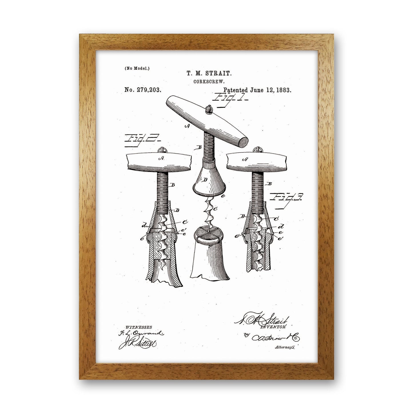 Corkscrew Patent Art Print by Jason Stanley Oak Grain