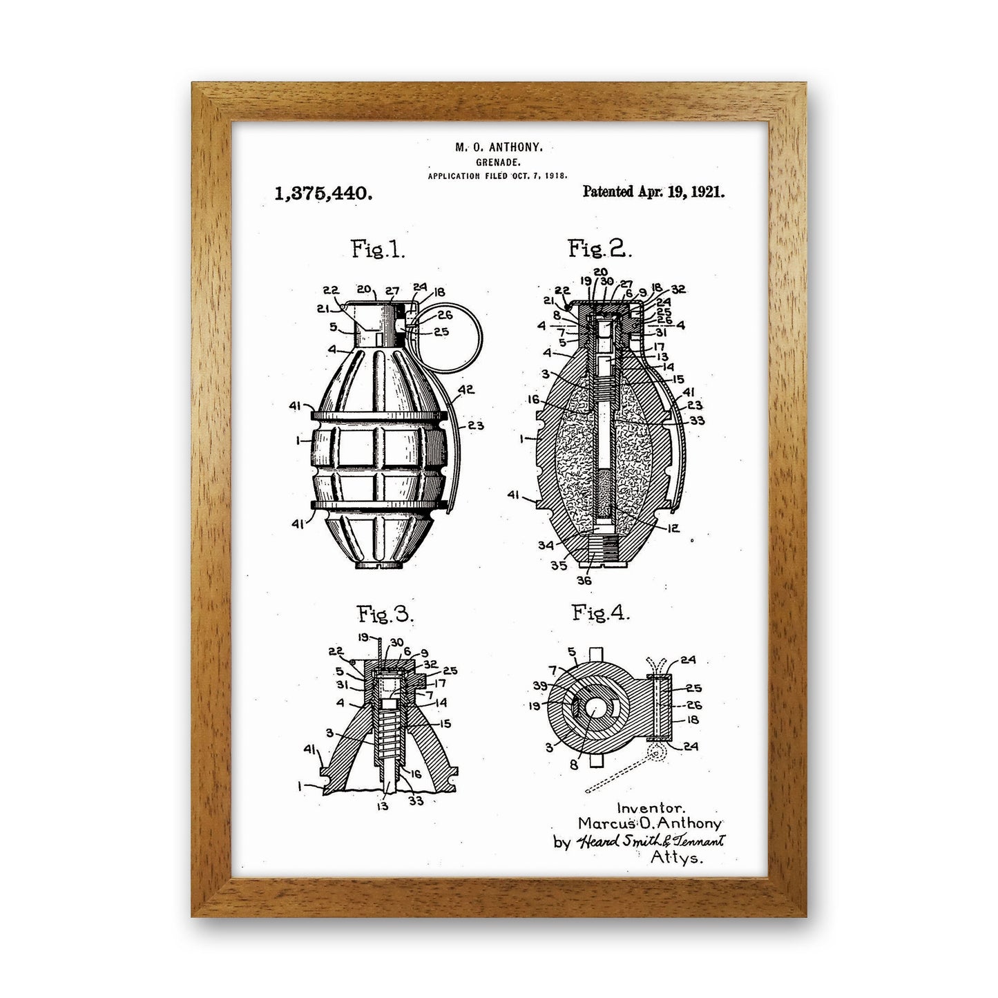 Grenade Patent Art Print by Jason Stanley Oak Grain