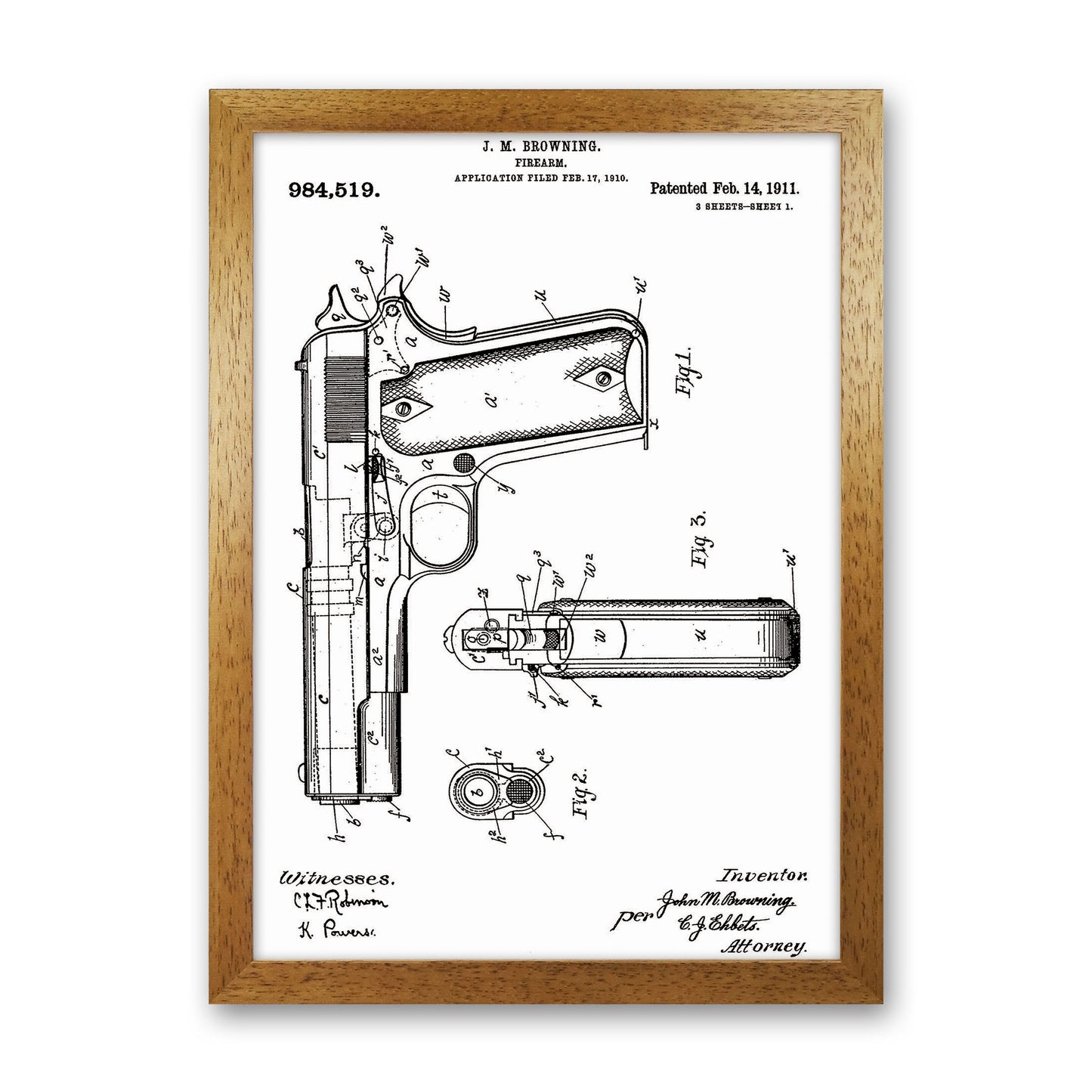 Gun Patent Art Print by Jason Stanley Oak Grain