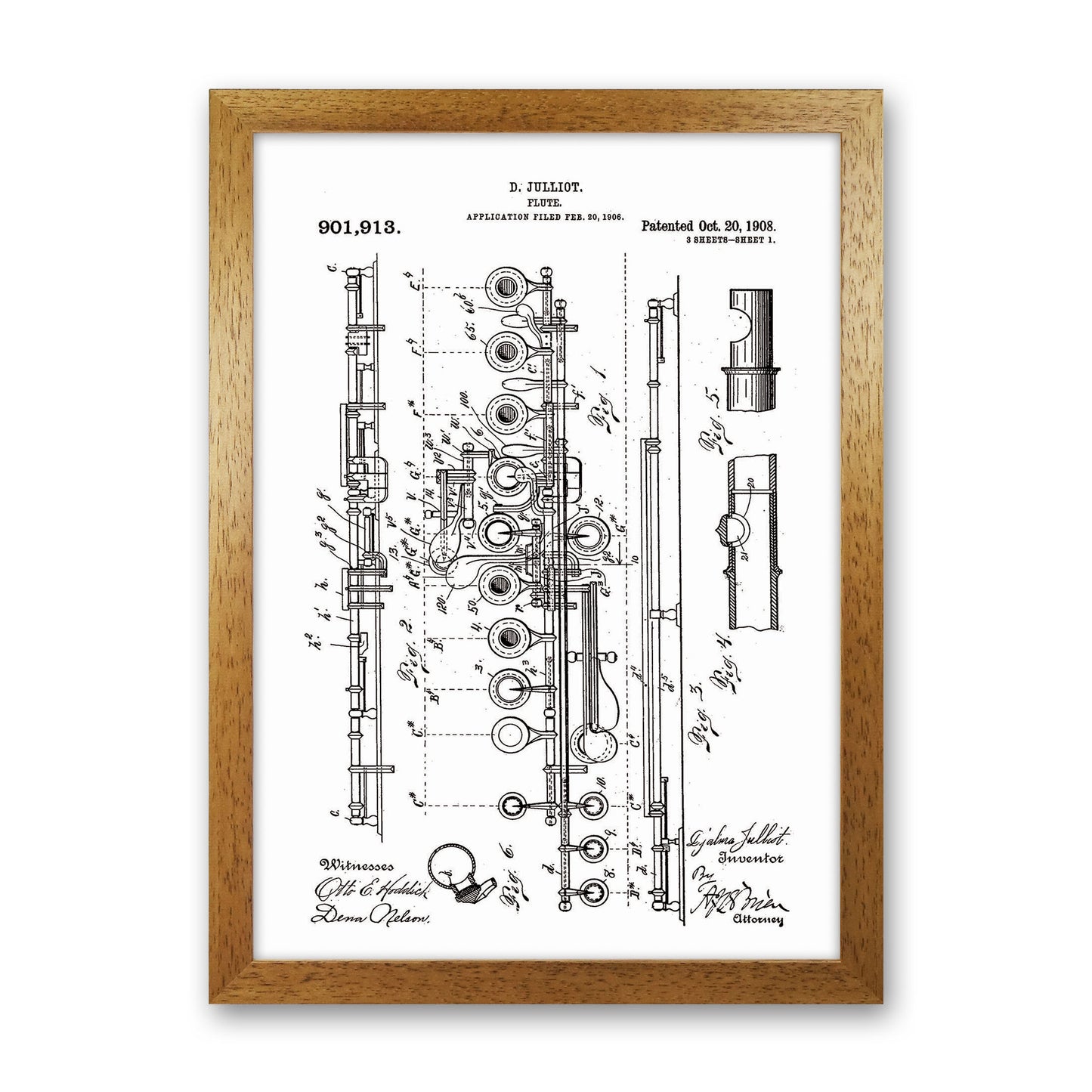 Flute Patent Art Print by Jason Stanley Oak Grain
