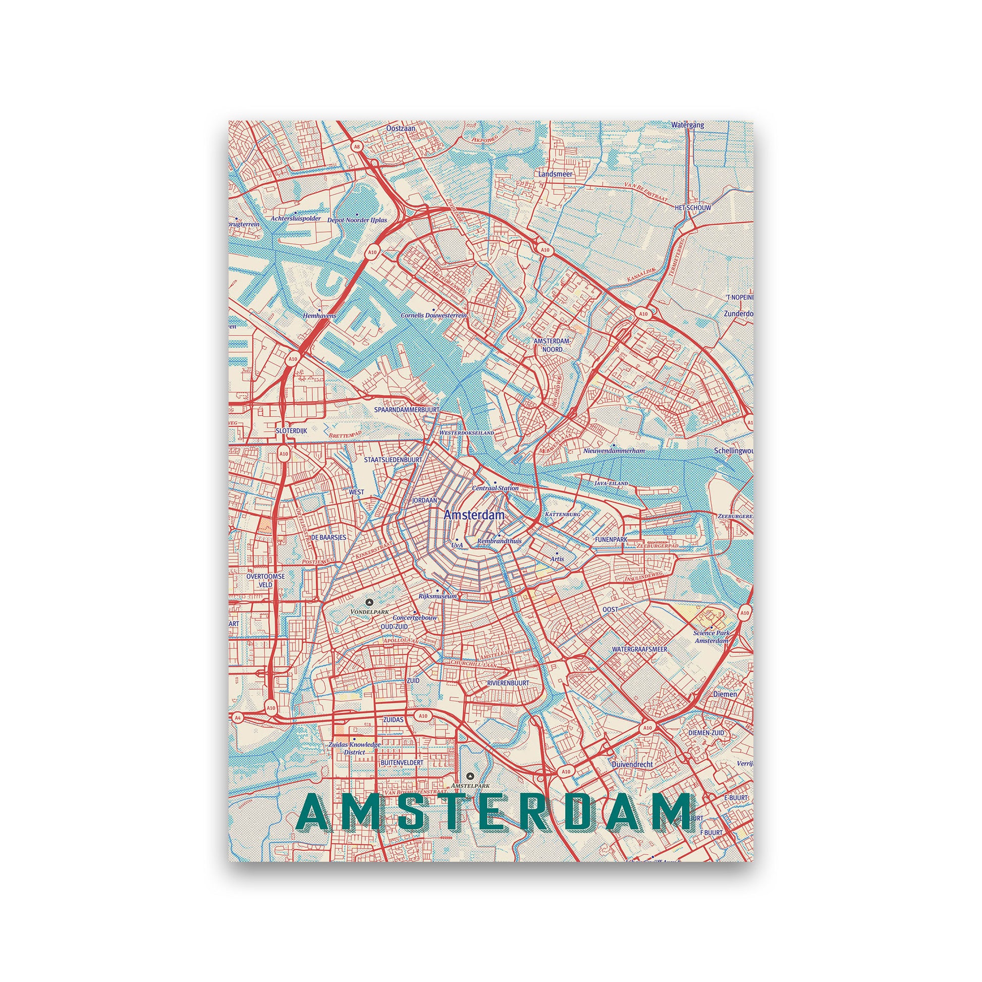 Retro Map - Amsterdam Art Print by Jason Stanley Print Only
