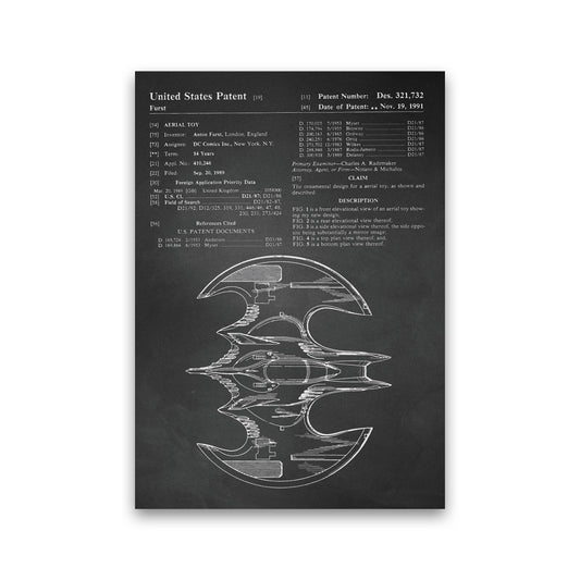 Batwing Patent Side View- Chalkboard Art Print by Jason Stanley Print Only
