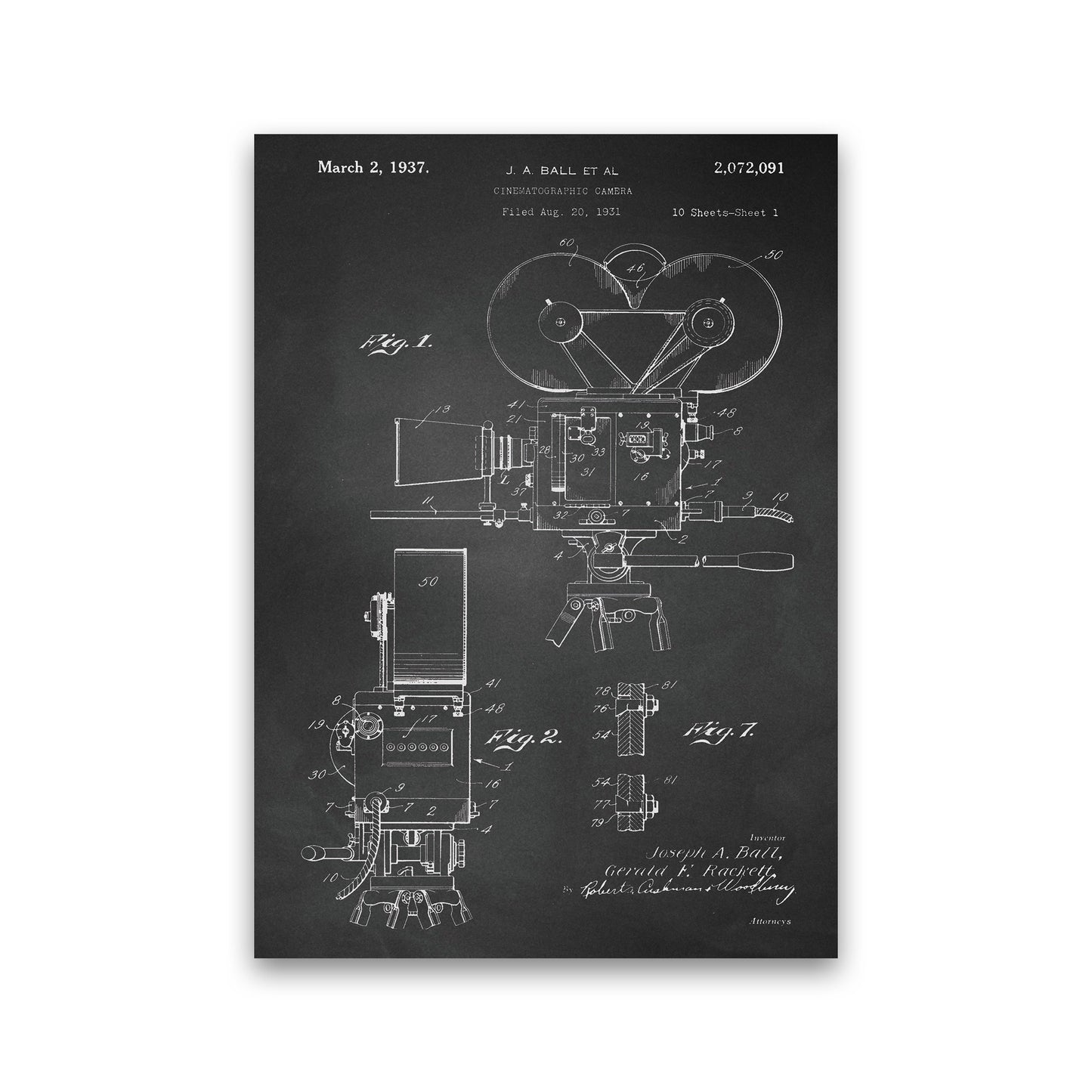 Cinema Camera Patent-Chalkboard Art Print by Jason Stanley Print Only