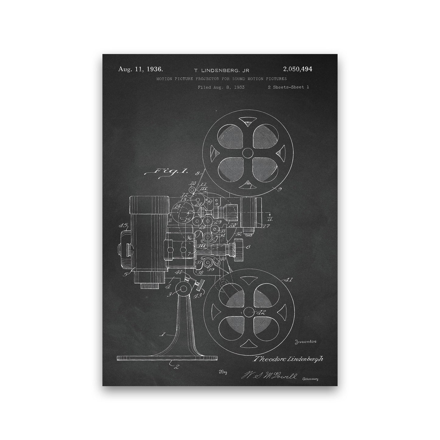 Motion Picture Projector Patent-Chalkboard Art Print by Jason Stanley Print Only