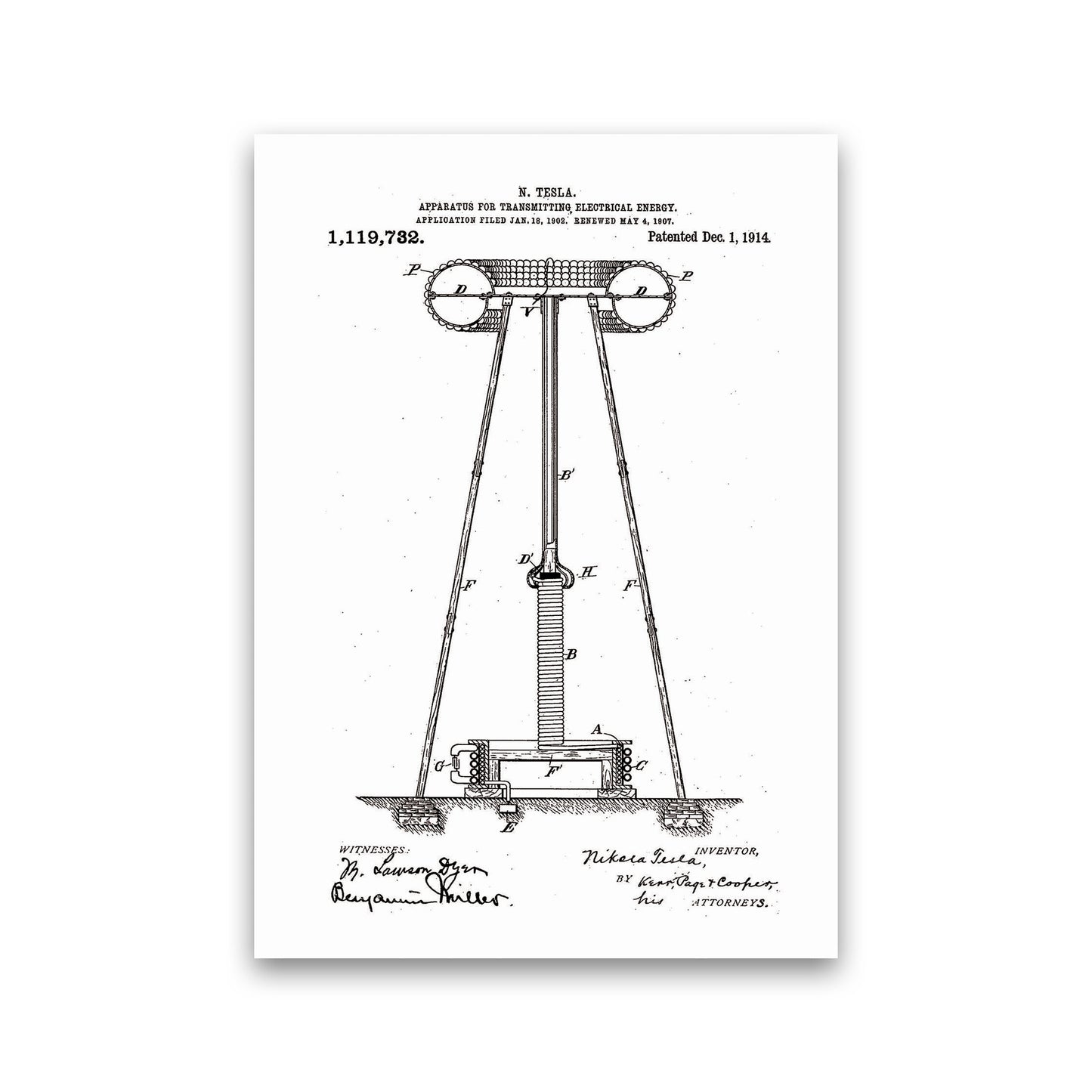 Tesla Electrical Energy Patent Art Print by Jason Stanley Print Only