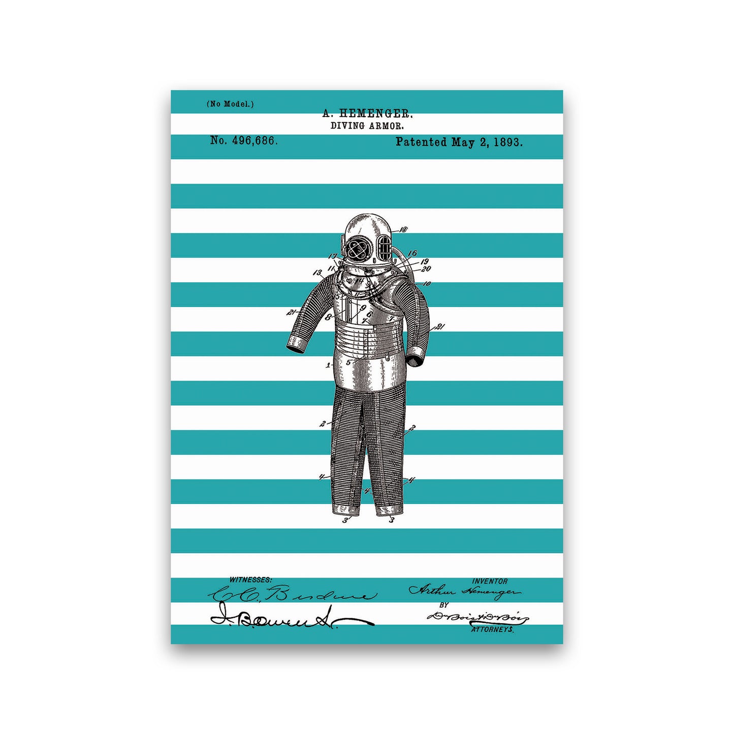 Diving Armor Patent Stripe Art Print by Jason Stanley Print Only