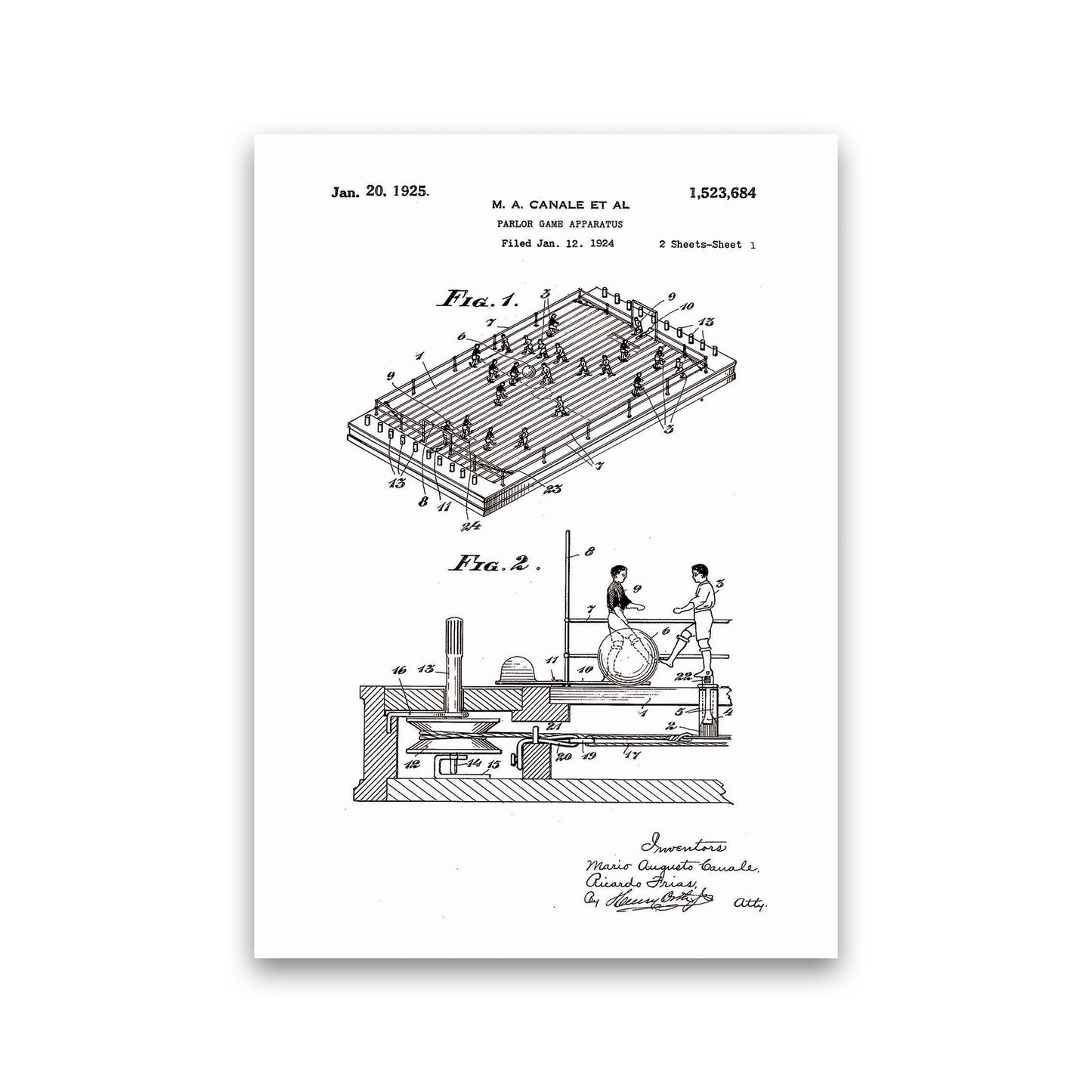 Vintage Foos Ball Table Patent Art Print by Jason Stanley Print Only