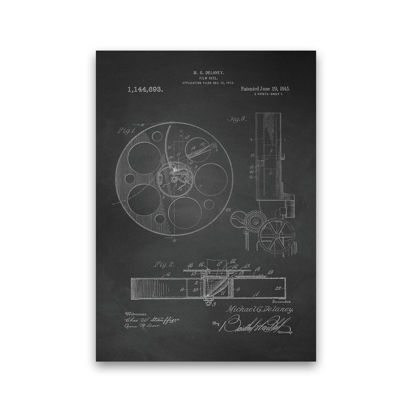 Film Reel Patent 2-Chalkboard Art Print by Jason Stanley Print Only