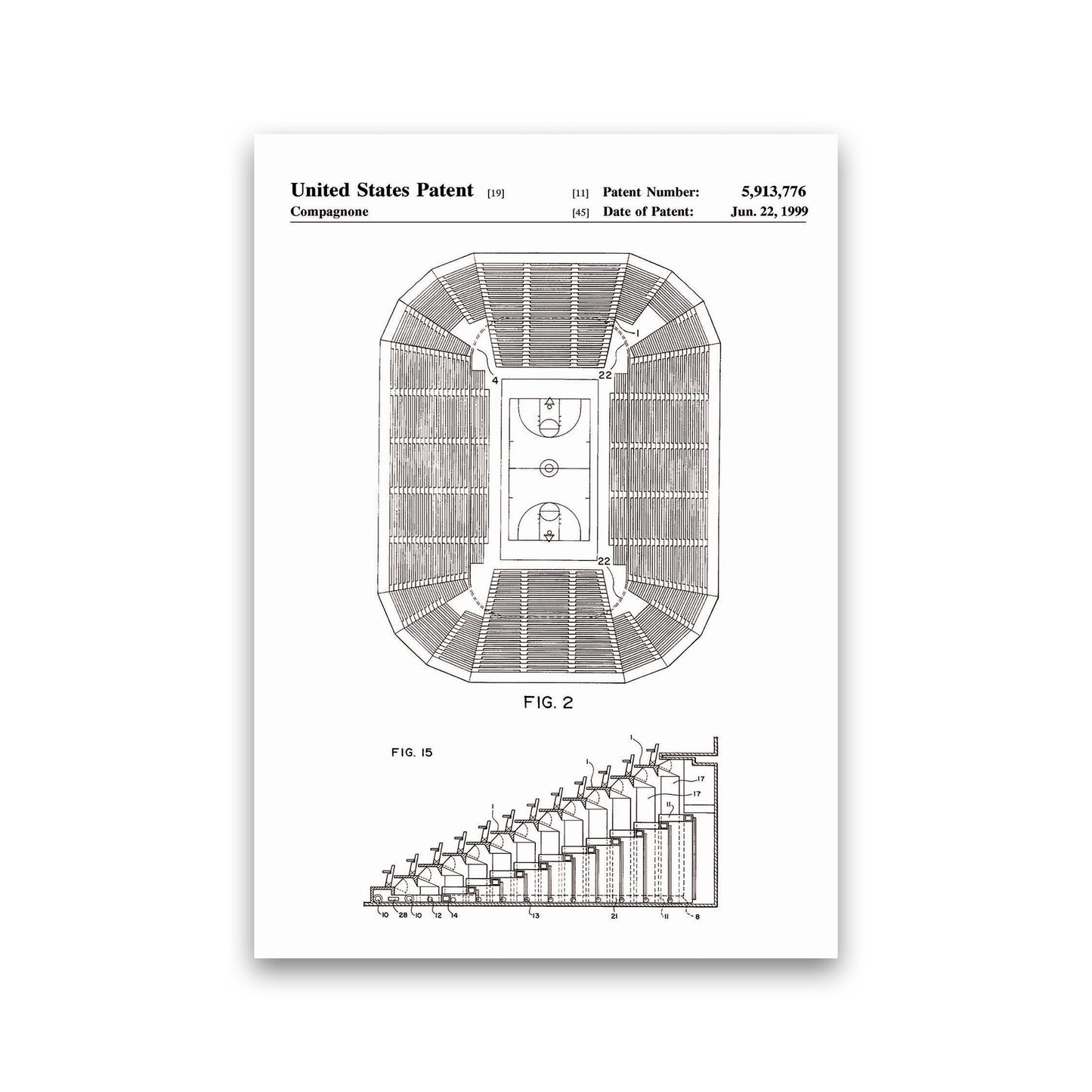Basketball Court Patent Art Print by Jason Stanley Print Only