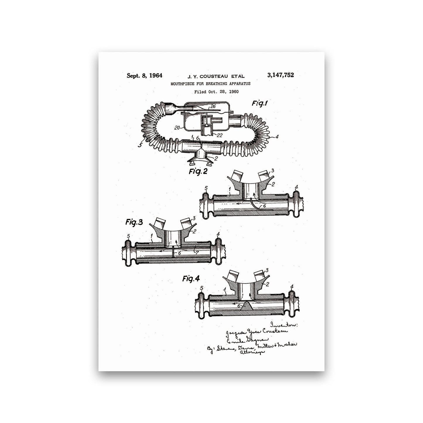 Diving Apparatus Patent Art Print by Jason Stanley Print Only