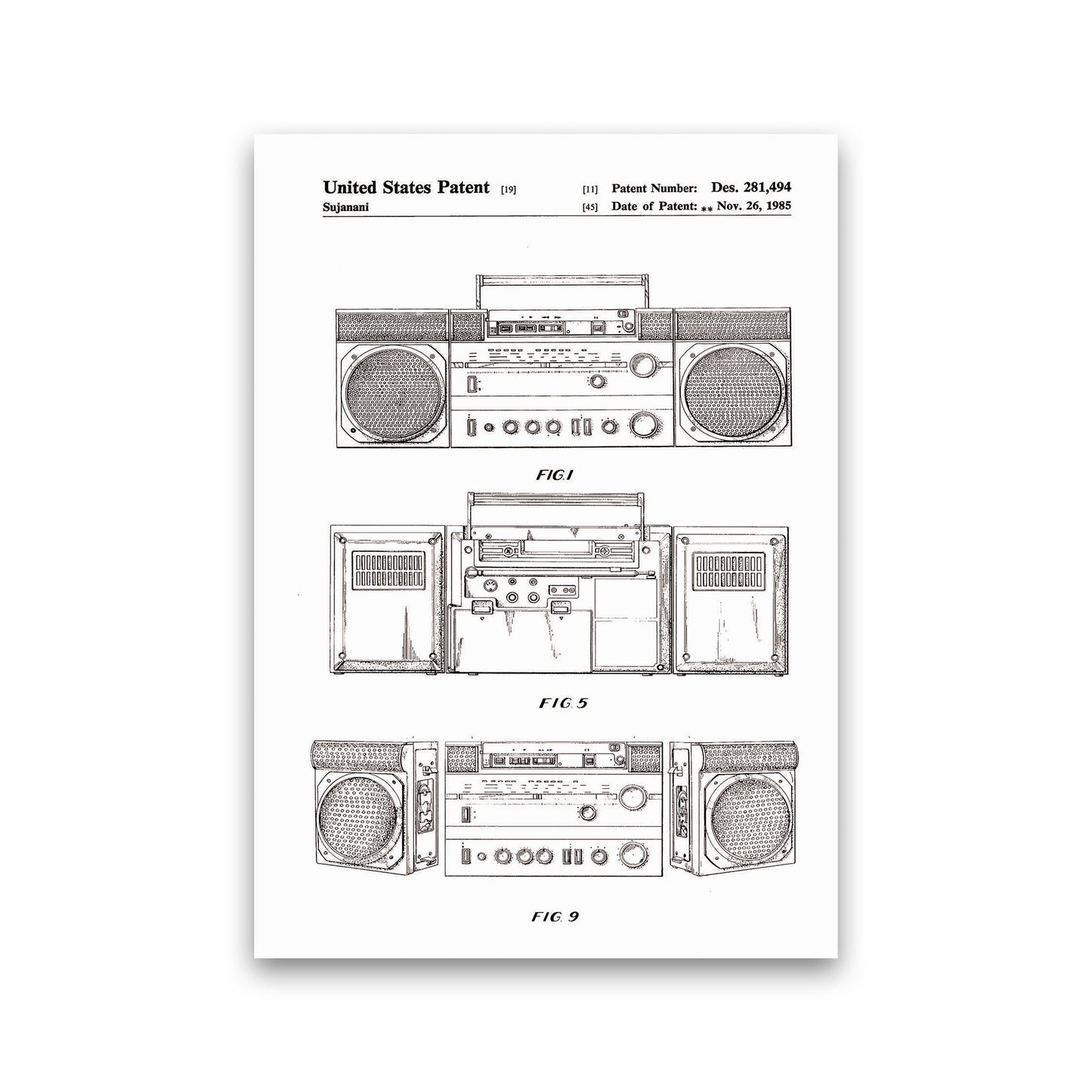 Ghetto Blaster Patent Art Print by Jason Stanley Print Only