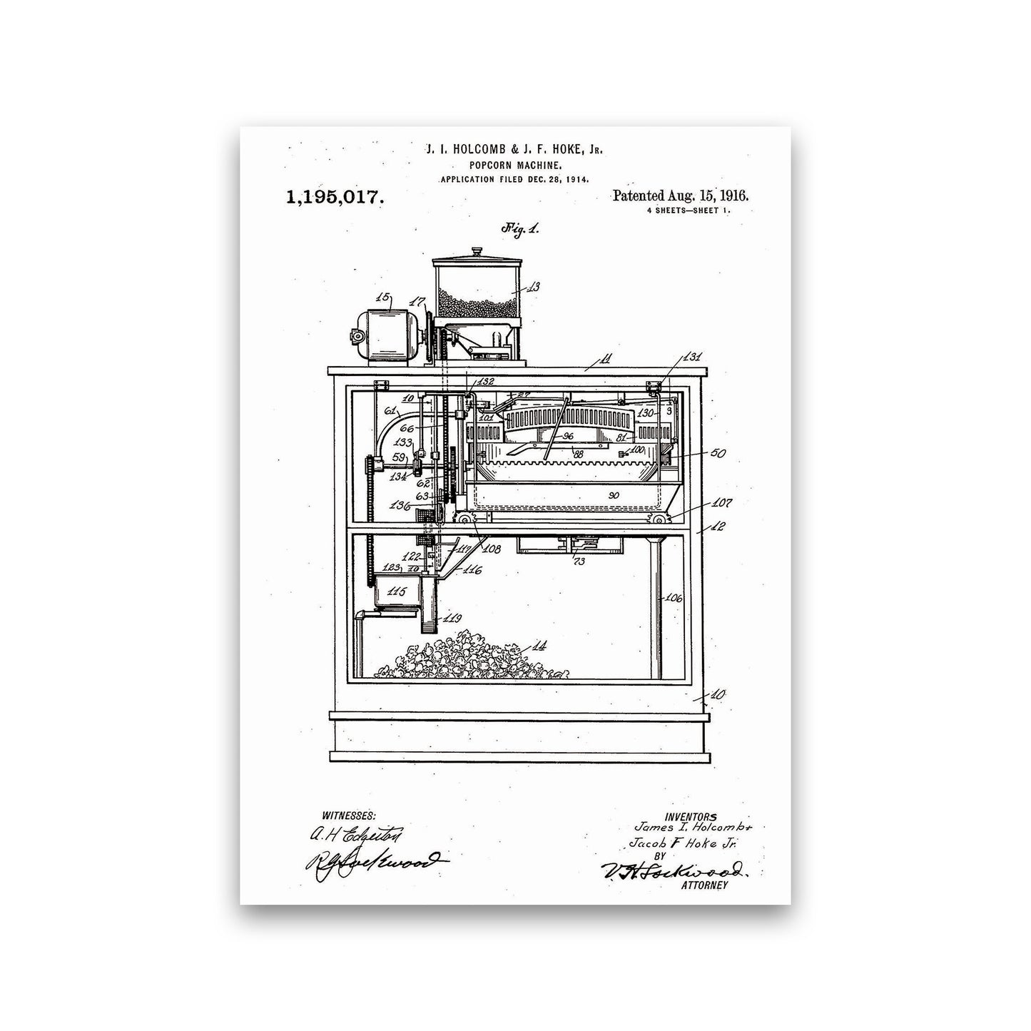 Popcorn Machine Patent Art Print by Jason Stanley Print Only